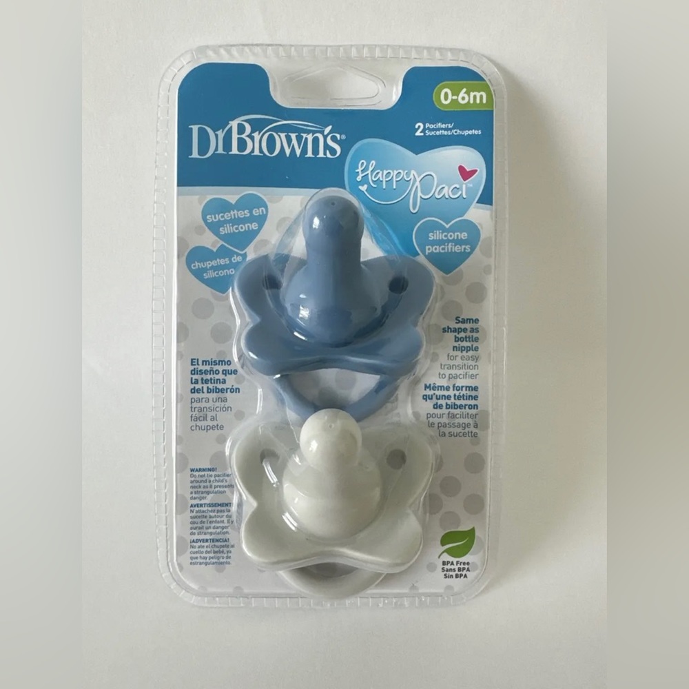 Dr Brown's Happy Paci 0-6m Pack of 2 Silicone Pacifiers  -Blue/Gray-